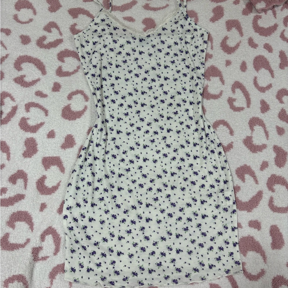 SHEIN White and Purple Floral Mini Dress